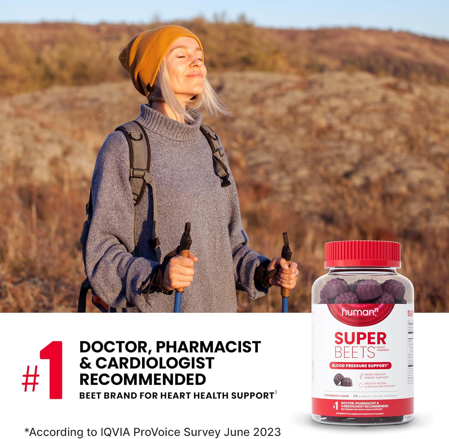 60-Count humanN SuperBeets Strawberry Heart Gummies with Beetroot & Grape Seed Extract
