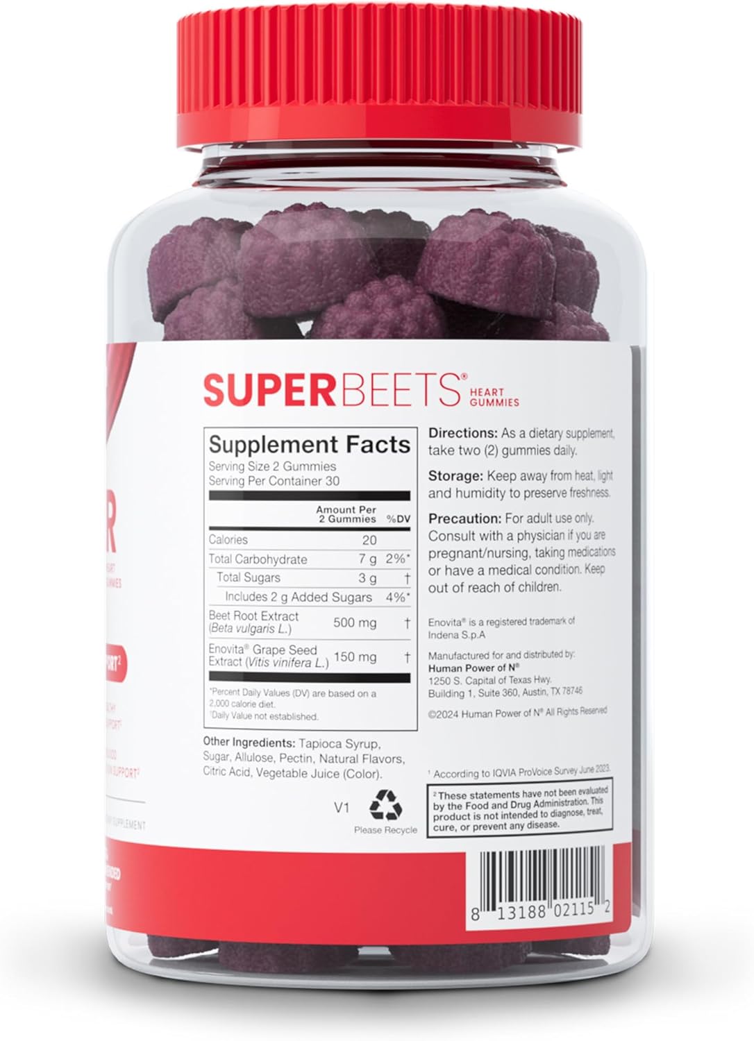 60-Count humanN SuperBeets Strawberry Heart Gummies with Beetroot & Grape Seed Extract