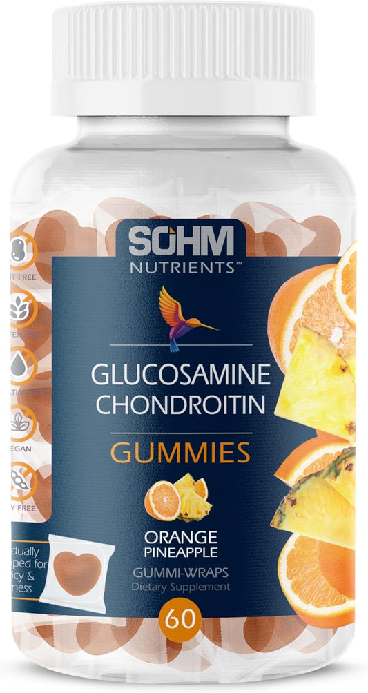 60 Count Individually Wrapped SOHM Glucosamine and Chondroitin Gummies for Joint and Bone Health - Pineapple and Orange Flavored Vegan Gummies for Men and Women