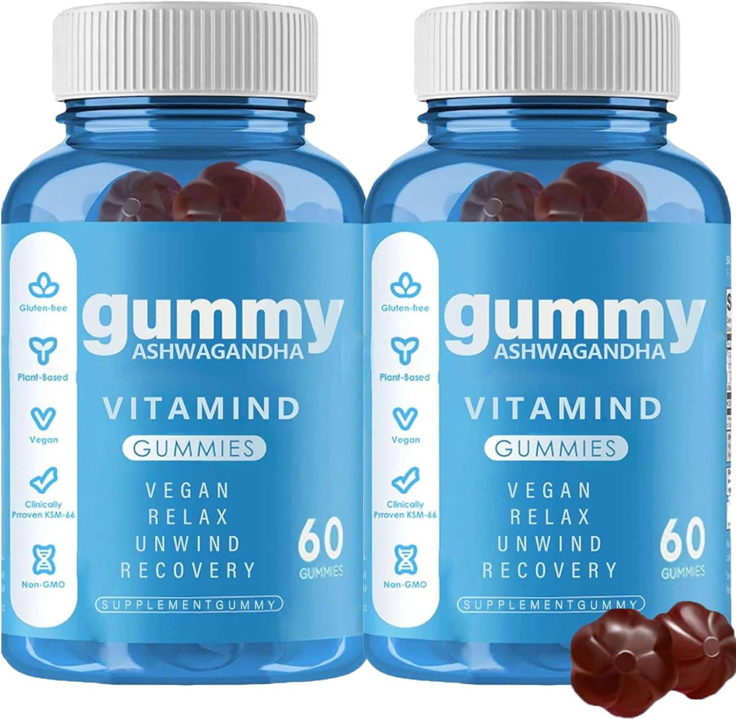 60-Count Kicuspi Ashwagandha Gummies in Mixed Berry Flavor - Vegan, Plant-Based, Non-GMO, and Gluten-Free