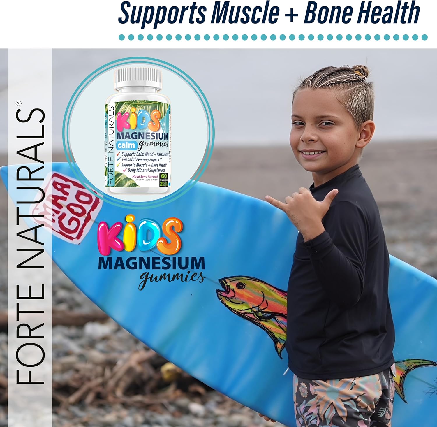 60 Count Kids Magnesium Calm Gummies for Sleep and Bedtime by FORTE NATURALS - USA-Made Supplement