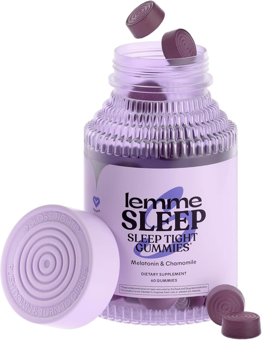 60-Count Lemme Sleep Gummies with Melatonin, Elderberry, Magnesium, L-Theanine, Chamomile & Lavender - Vegan, Gluten-Free, Non-GMO Nighttime Sleep Aid