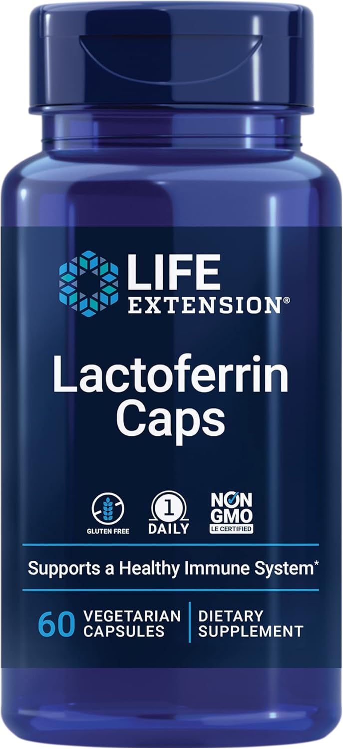 60-Count Life Extension Lactoferrin Capsules for Immune, GI, and Vision Health - Gluten-Free, Non-GMO, Vegetarian Formula