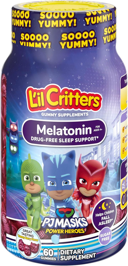 60-Count Lil Critters PJ Masks Gummy Melatonin Supplement for Kids - Drug-Free Sleep Aid