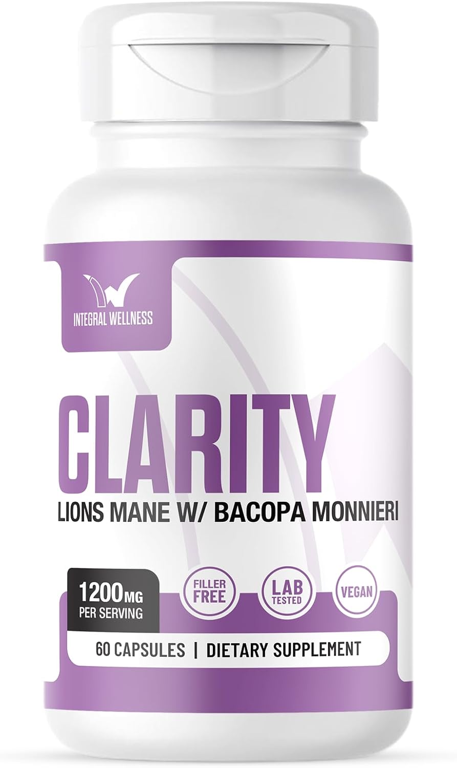 60 Count Lions Mane + Bacopa Capsules | Filler-Free, Clinically Dosed, 3rd Party Tested for Integral Wellness Clarity