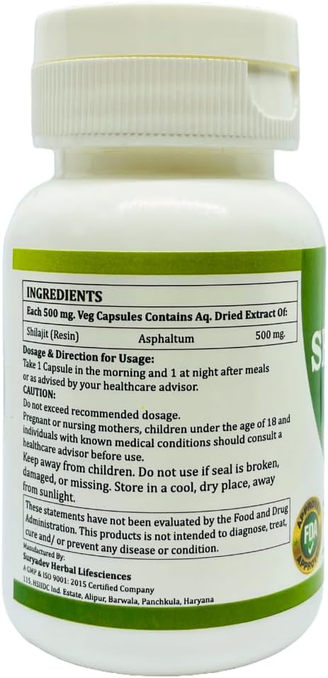 60 Count Morsan Healthcare Shilajit (Asphaltum) Capsules, 500mg - Pure & Natural Veggie Capsules, Pack of 1