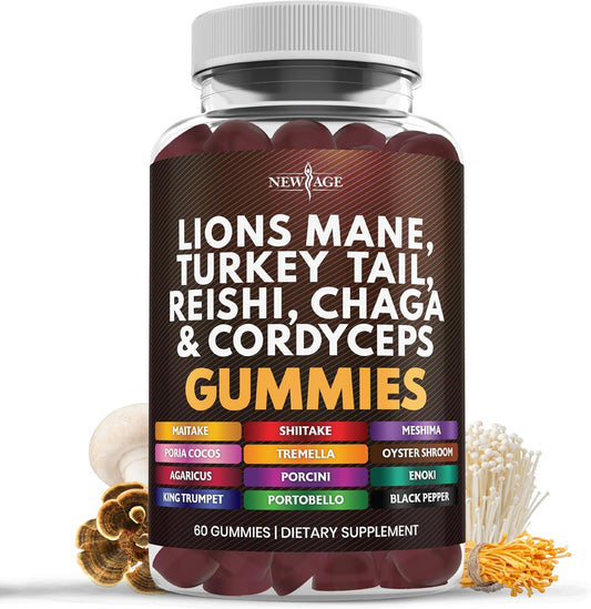 60 Count Mushroom Lion's Mane, Reishi, Cordyceps Gummies - New Age Mushroom Supplement