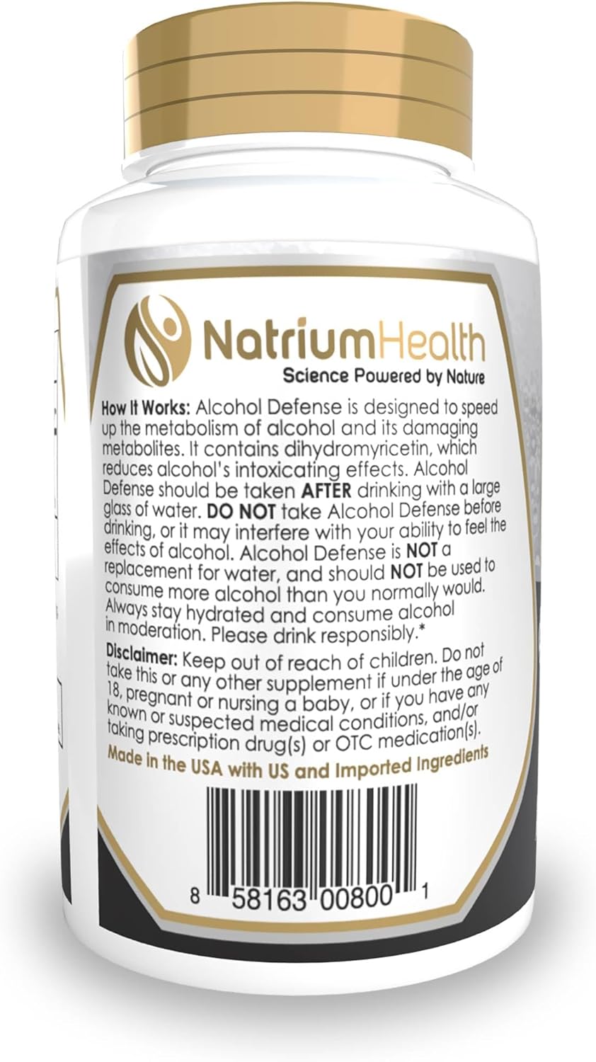60 Count Natrium Health Alcohol Defense Capsules with Dihydromyricetin & Ginger Extract for Healthy Alcohol Metabolism