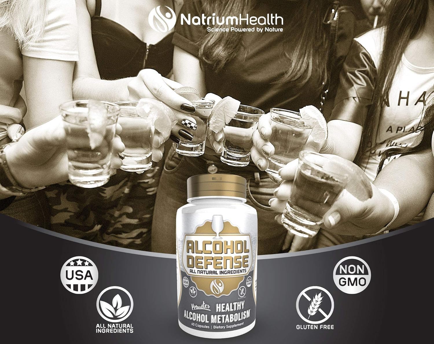 60 Count Natrium Health Alcohol Defense Capsules with Dihydromyricetin & Ginger Extract for Healthy Alcohol Metabolism