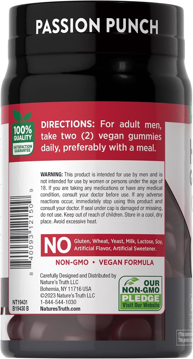 60 Count Nature's Truth Horny Goat Weed Gummies with Maca Root - Vegan, Non-GMO, Gluten Free Men's Supplement - Passion Punch Flavor