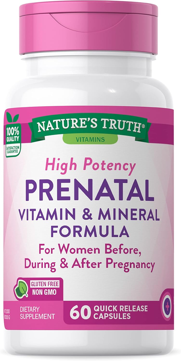 60 Count Nature's Truth Prenatal Vitamins with Folic Acid - Non-GMO and Gluten Free Formula