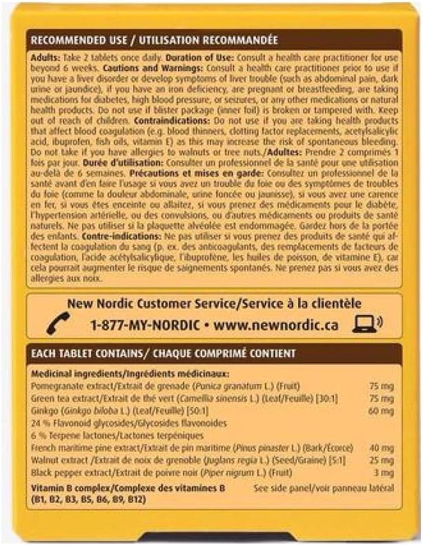 60 Count New Nordic Clear Brain Tablets with Green Tea & Walnut for Cognitive Health & Memory, Made in Sweden