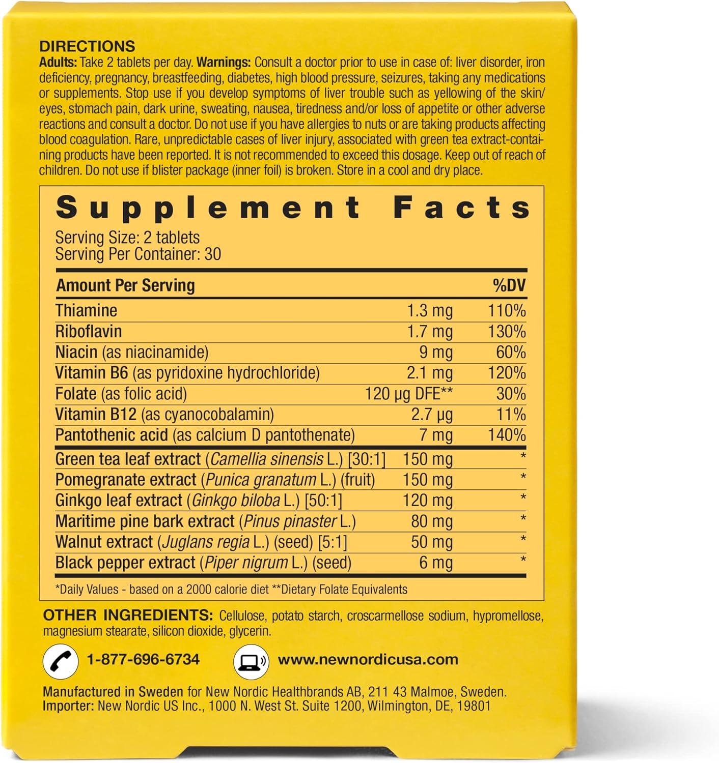 60 Count New Nordic Clear Brain Tablets with Green Tea & Walnut for Cognitive Health & Memory, Made in Sweden