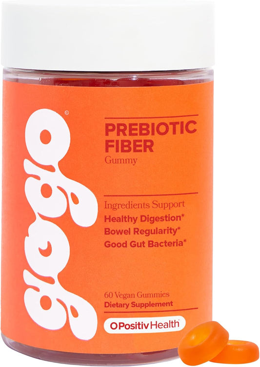 60-Count O Positiv GOGO Fiber Gummies for Adults - Prebiotic Chicory Root Inulin Supplement - Vegan & Non-GMO Fiber Gummies for Digestive Health