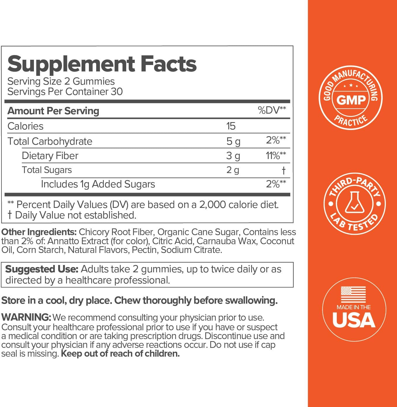 60-Count O Positiv GOGO Fiber Gummies for Adults - Prebiotic Chicory Root Inulin Supplement - Vegan & Non-GMO Fiber Gummies for Digestive Health