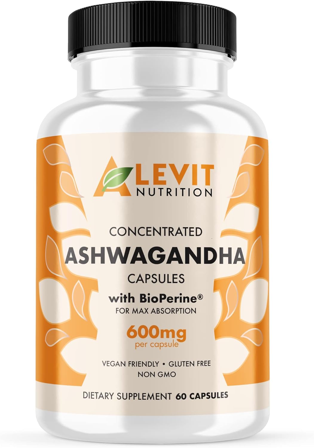 60 Count Organic Ashwagandha Capsules with BioPerine for Stress & Mood Support - Vegan - 2-Month Supply - Alevit Nutrition
