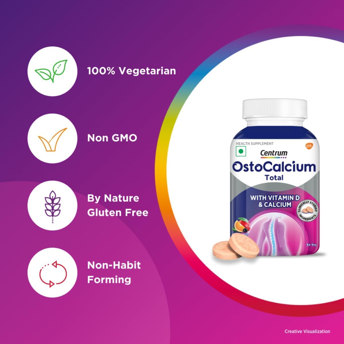 60 Count OstoCalcium Total Chewables with Vitamin D & Calcium for Strong Bones, Joints, and Muscles | Veg Formula | Top Calcium Supplement in India