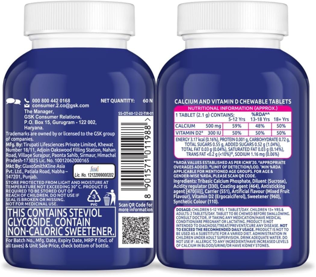 60 Count OstoCalcium Total Chewables with Vitamin D & Calcium for Strong Bones, Joints, and Muscles | Veg Formula | Top Calcium Supplement in India