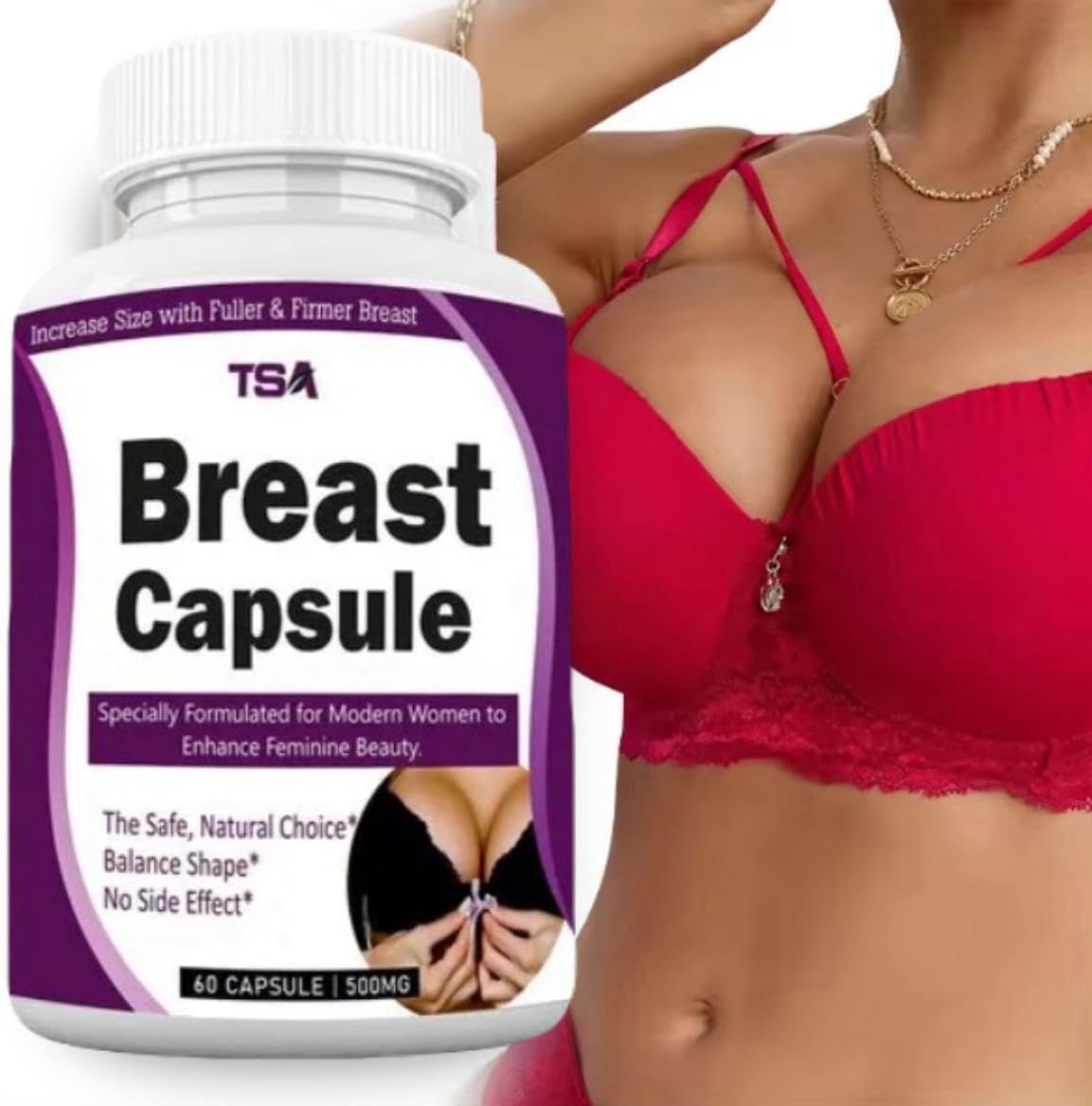 60 Count Pack of Generic Breast Enhancement Capsules for Firmer, Fuller, and Curvier Breasts