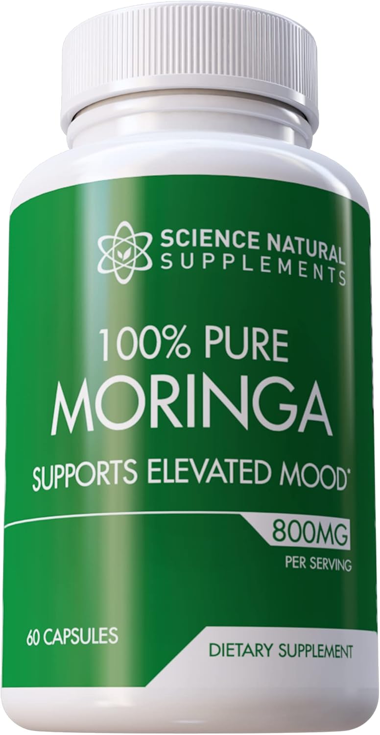 60 Count Science Natural Supplements Moringa Capsules with Essential Vitamins and Antioxidants for Brain Support