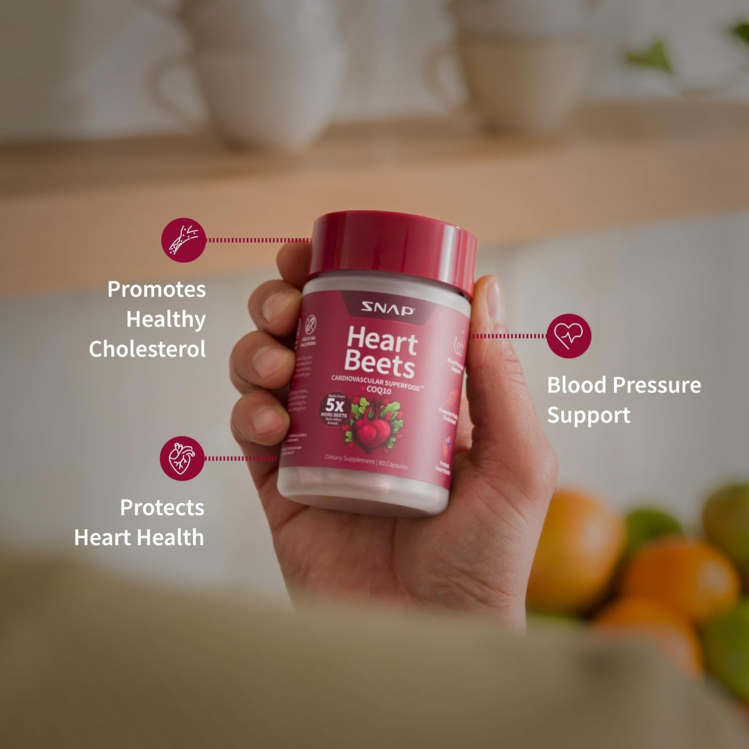60 Count Snap Supplements Heart Beets Capsules - Nitric Oxide Booster for Heart Health and Circulation