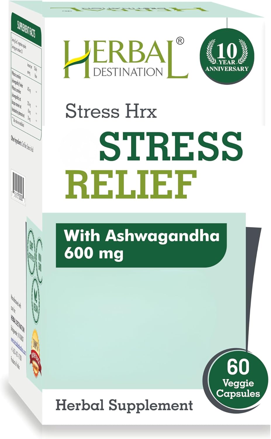 60 Count Stress Hrx Ashwagandha Supplement Capsules for Herbal Stress Relief