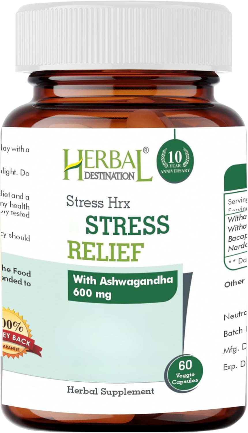 60 Count Stress Hrx Ashwagandha Supplement Capsules for Herbal Stress Relief