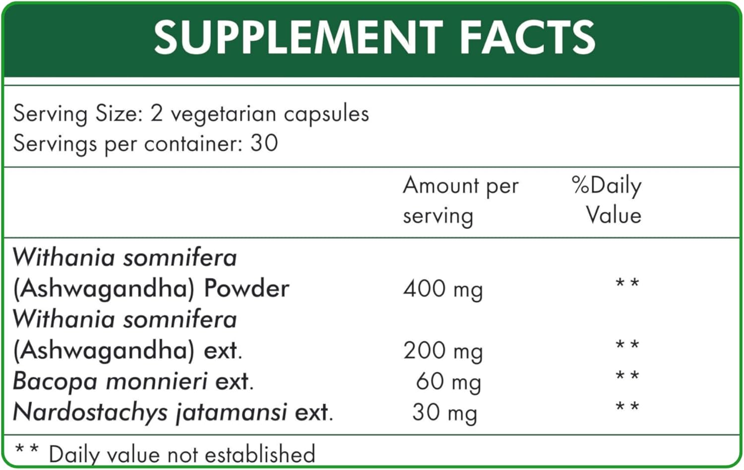 60 Count Stress Hrx Ashwagandha Supplement Capsules for Herbal Stress Relief