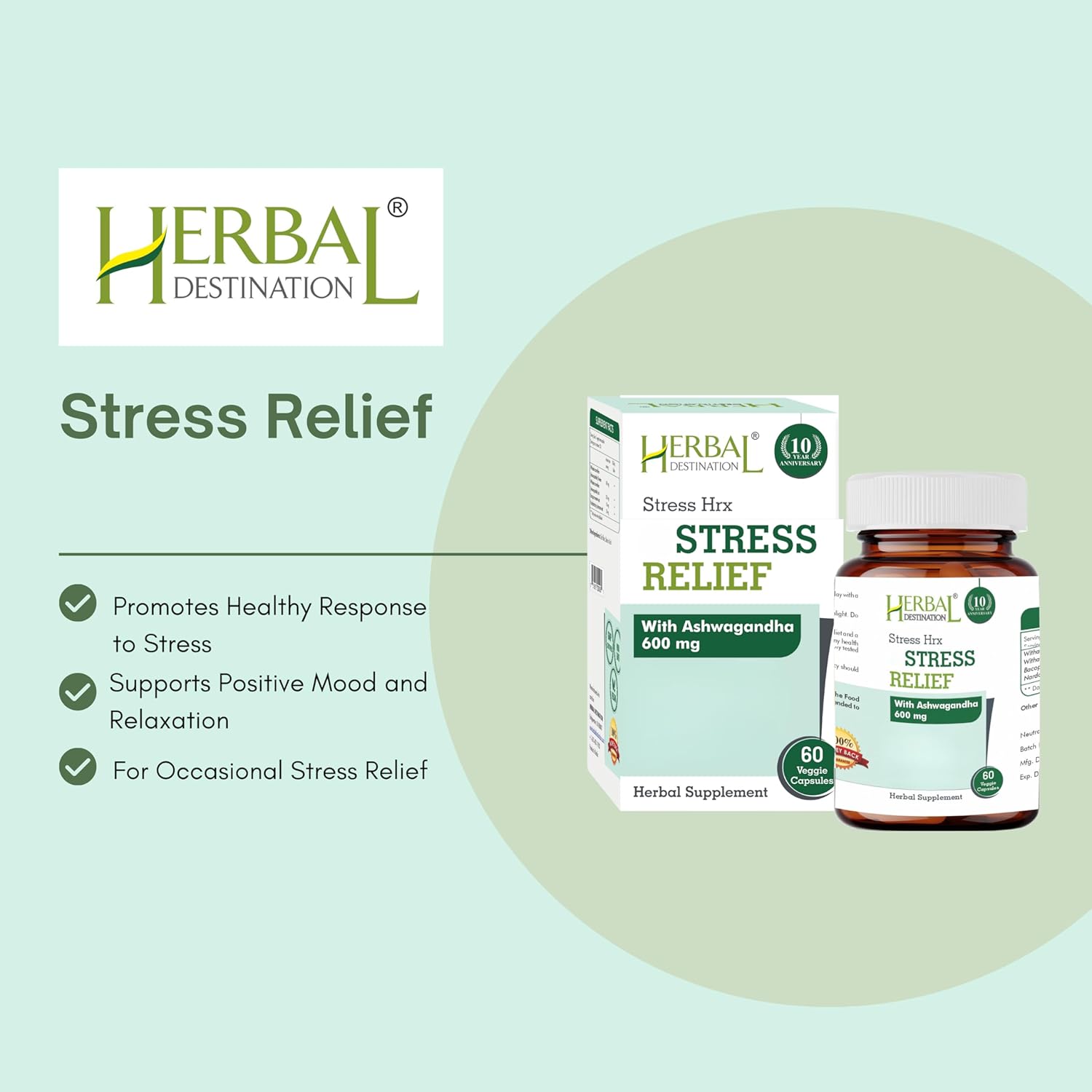 60 Count Stress Hrx Ashwagandha Supplement Capsules for Herbal Stress Relief