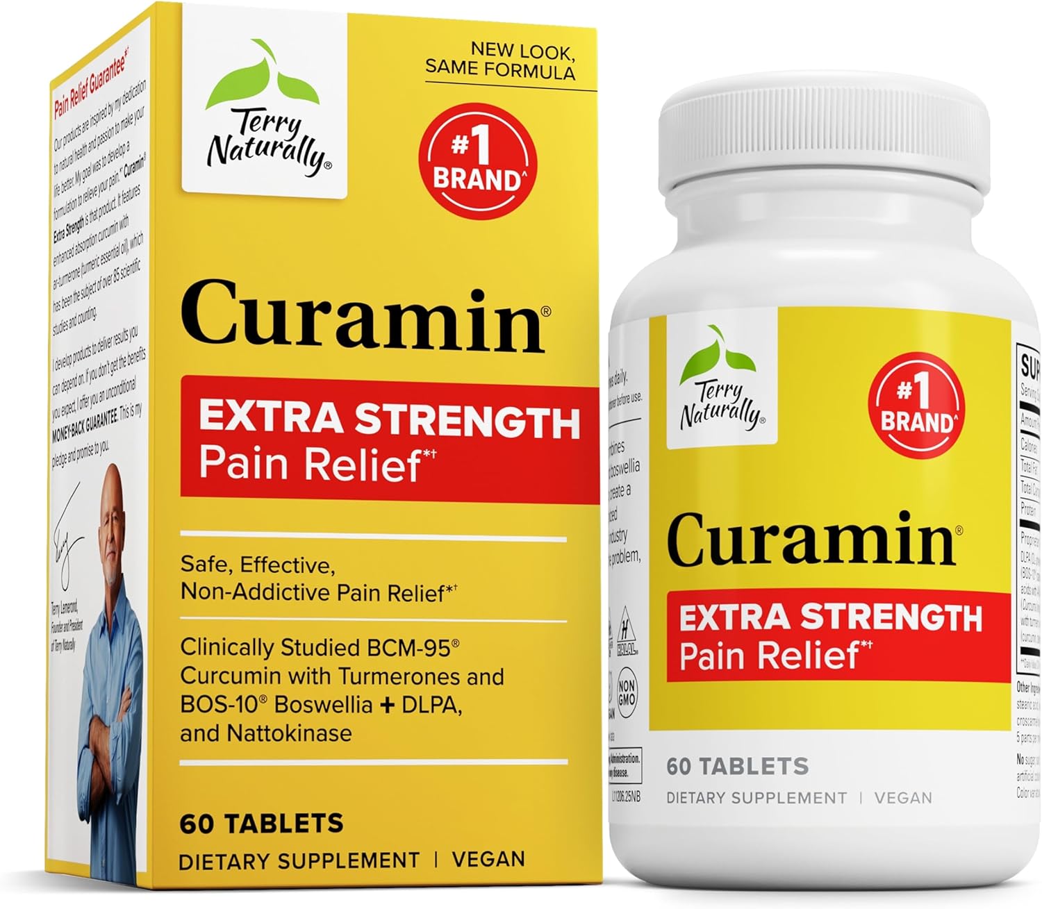 60-Count Terry Naturally Curamin Extra Strength Tablets - Natural Pain Relief with Curcumin, Boswellia & DLPA - Non-GMO, Vegan, Gluten Free