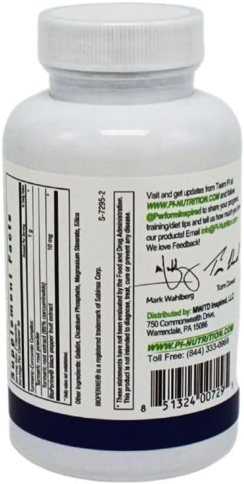 60 Count Turmeric Curcumin Capsules for Joint Support - All-Natural by Performance Inspired Nutrition