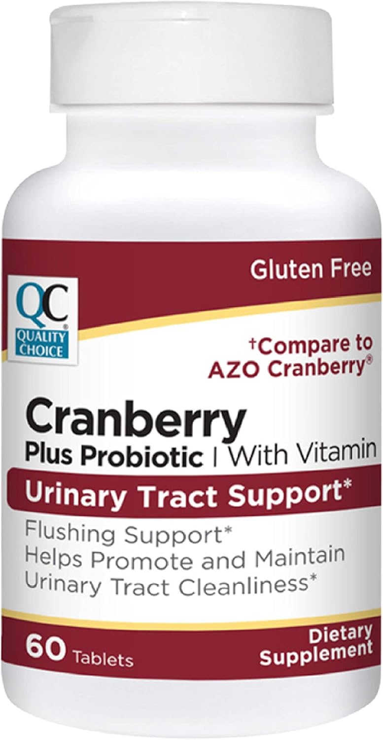 60 Count Urinary Tract Support Cranberry + Probiotic Tablets - Enhanced with Vitamins - High-Quality Formula