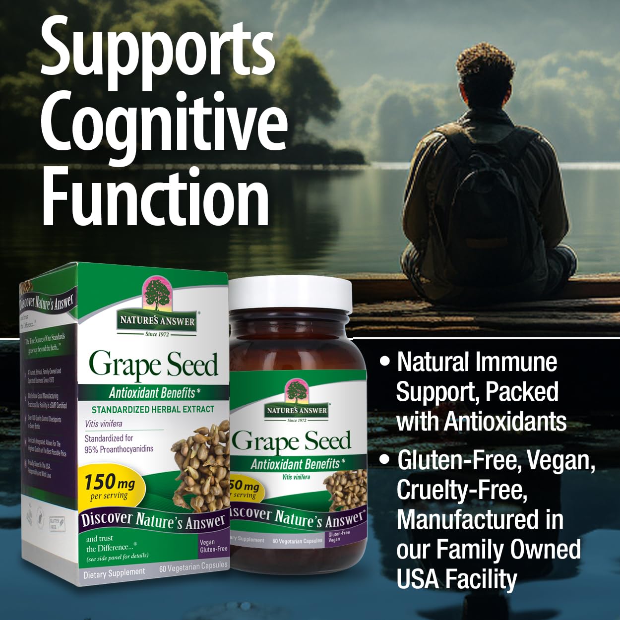 60-Count Vegetarian Capsules with Grape Seed Extract for Immune Support, Antioxidants, Cognitive Function, and Cardiovascular Health
