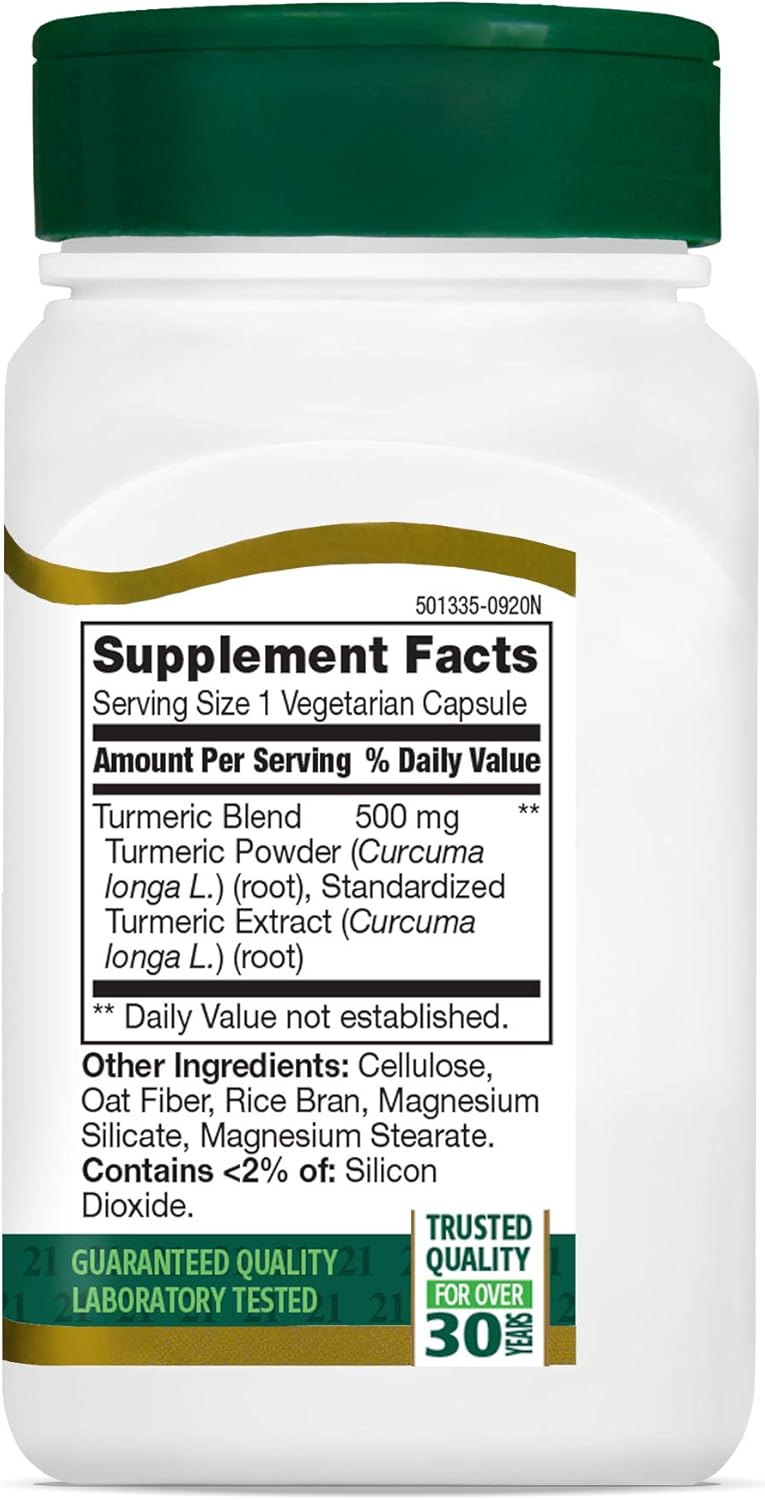 60 Count Vegetarian Turmeric Complex Capsules for 21st Century Support
