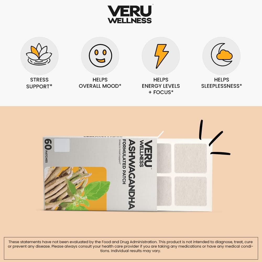 60-Count Veru Wellness Ashwagandha Patch for Stress Relief, Energy, Focus, and Natural Mood Support