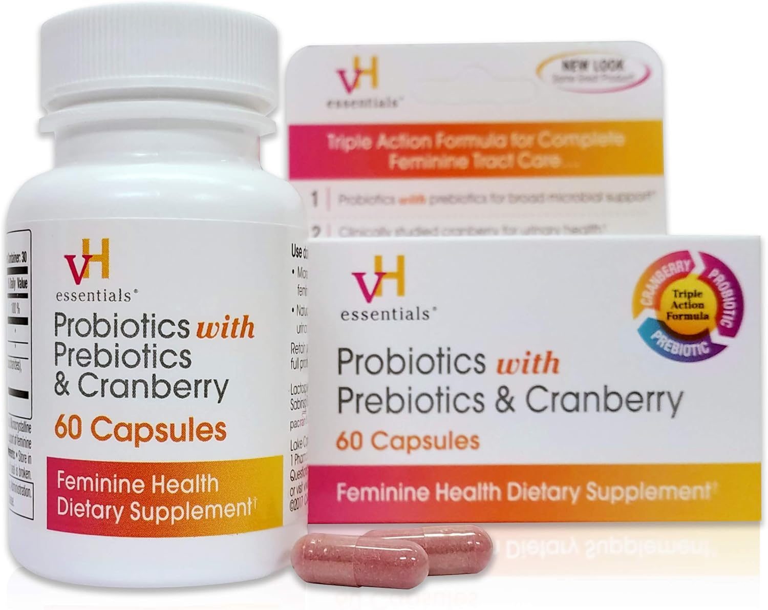 60 Count vH essentials Probiotics with Prebiotics and Cranberry Supplement for Feminine Health