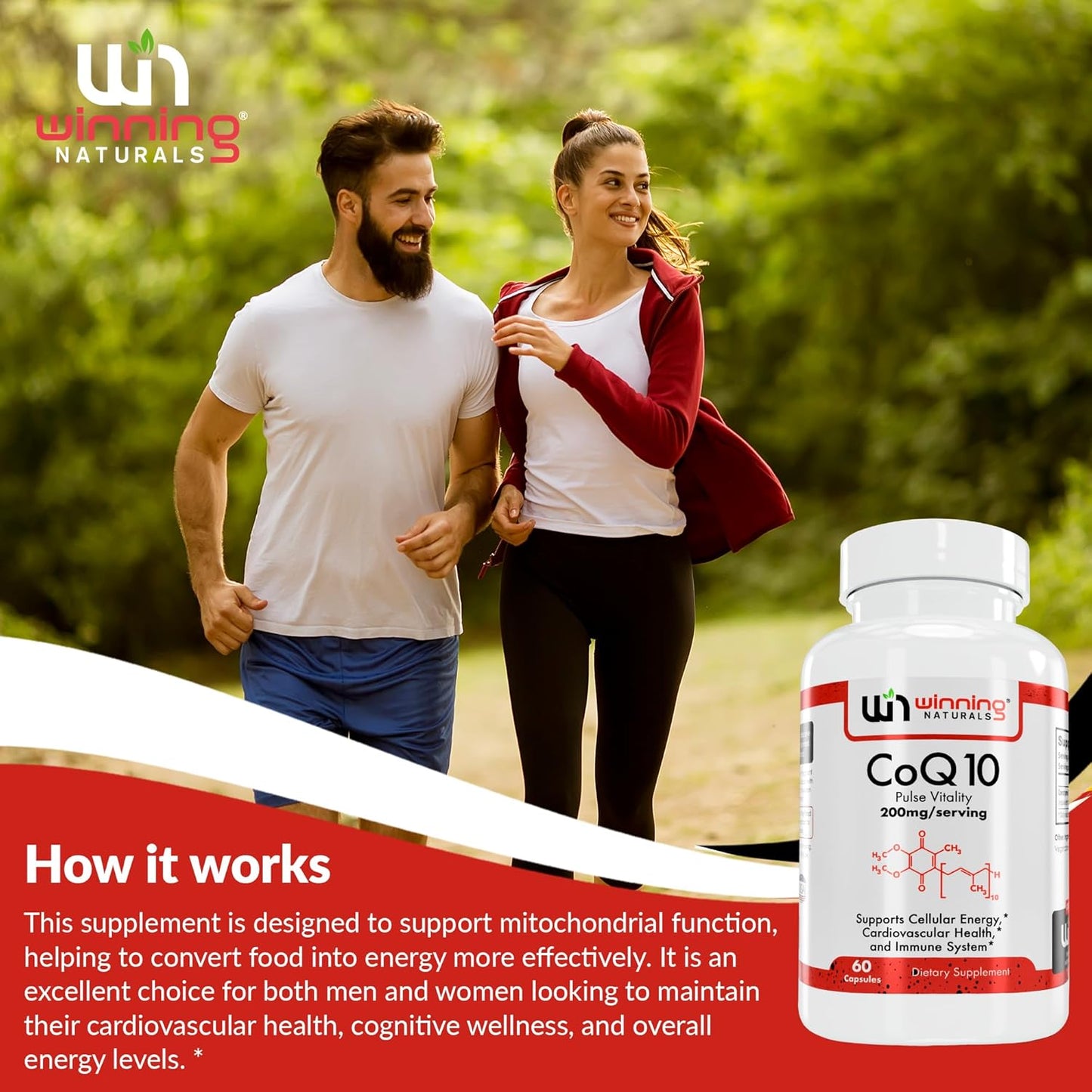 60 Count Winning Naturals CoQ10 200mg Capsules for Heart Health and Energy Production
