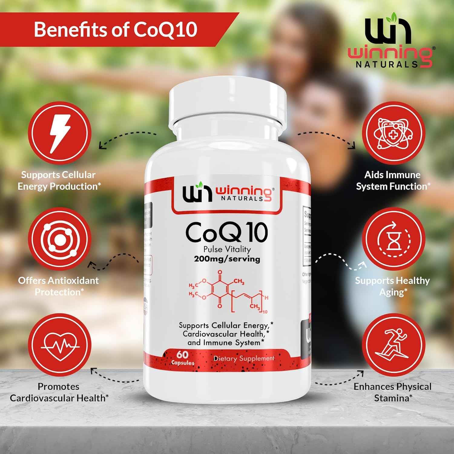 60 Count Winning Naturals CoQ10 200mg Capsules for Heart Health and Energy Production