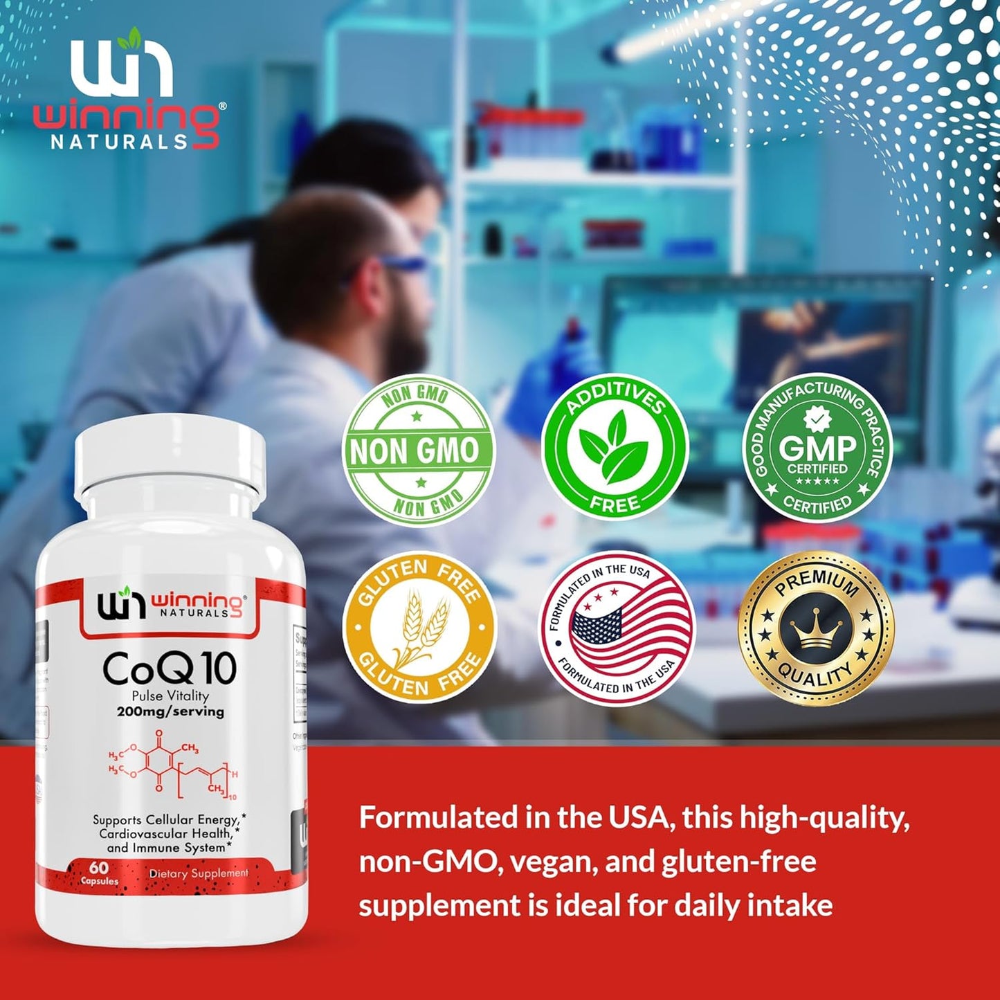 60 Count Winning Naturals CoQ10 200mg Capsules for Heart Health and Energy Production