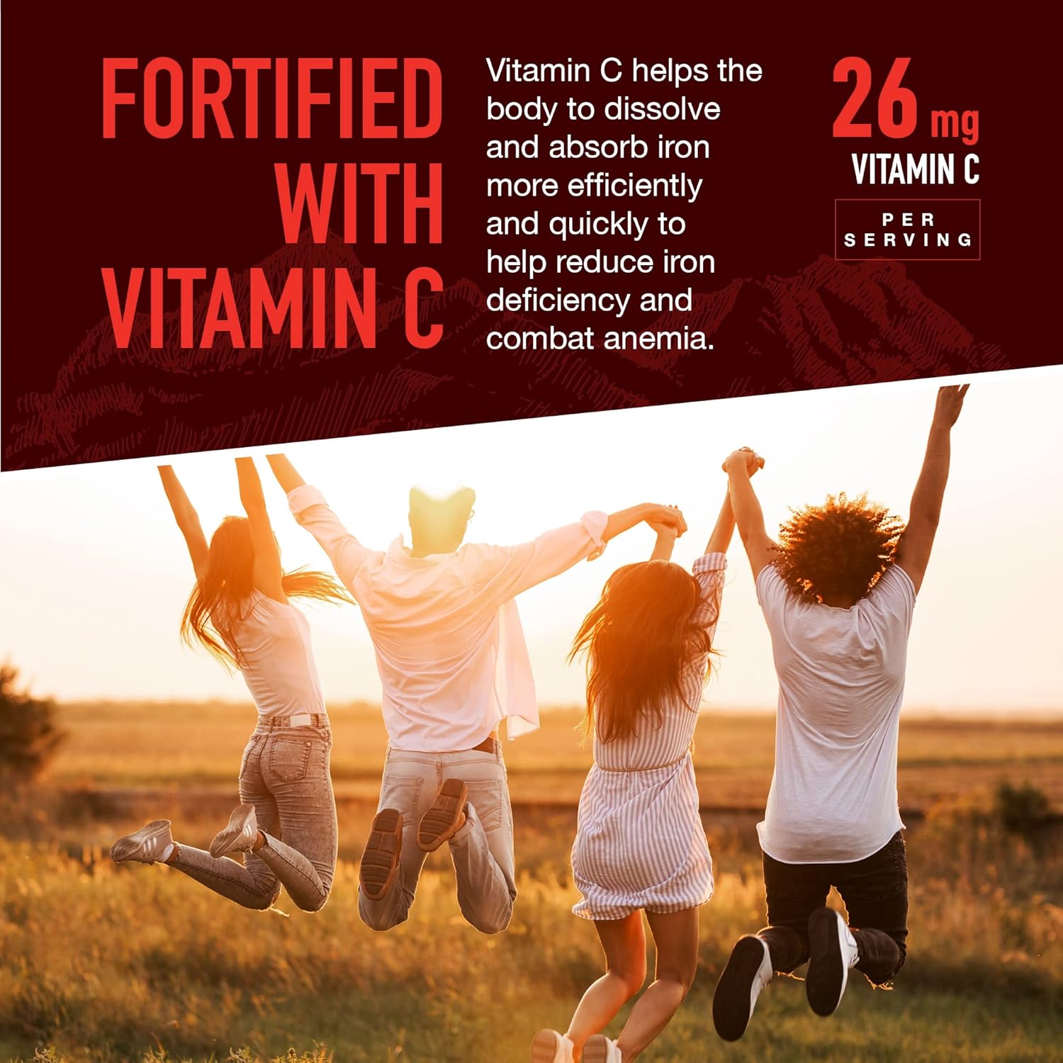 60 Count YUM-V'S Strong Earth Iron Gummies with Vitamin C - Iron Supplement for Anemia - Blood Builder for Women and Men