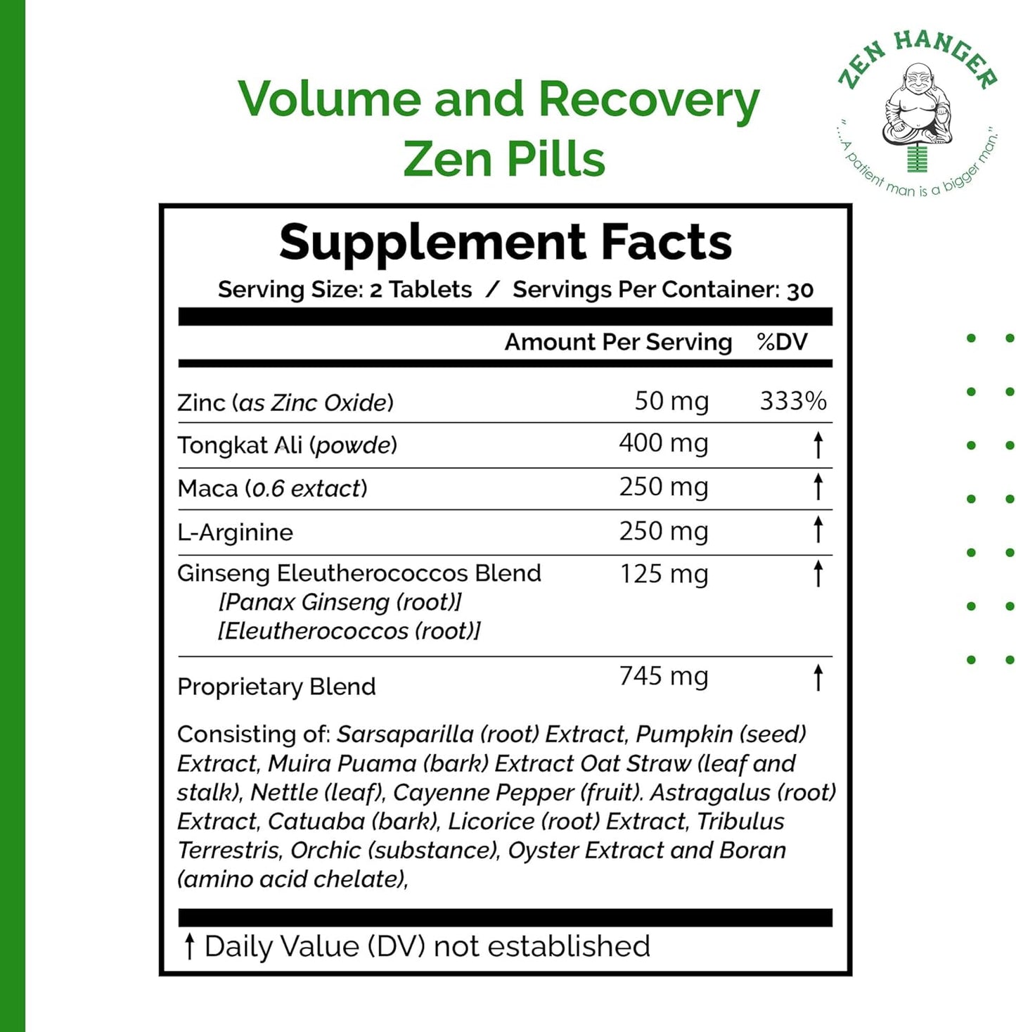 60-Count Zen Hanger Male Enhancement Pills for Permanent Size Increase - Men's Supplement for Recovery & Girth After Enlargement Exercises - Penis Enlargement Pills