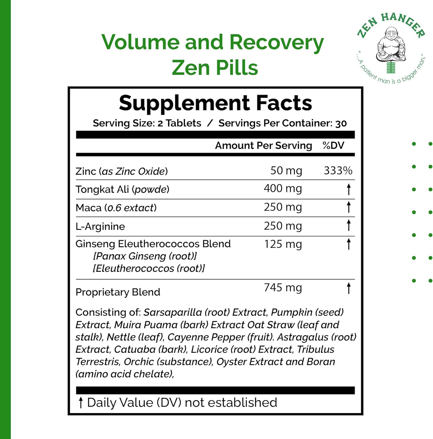 60-Count Zen Hanger Male Enhancement Pills for Permanent Size Increase - Men's Supplement for Recovery & Girth After Enlargement Exercises - Penis Enlargement Pills