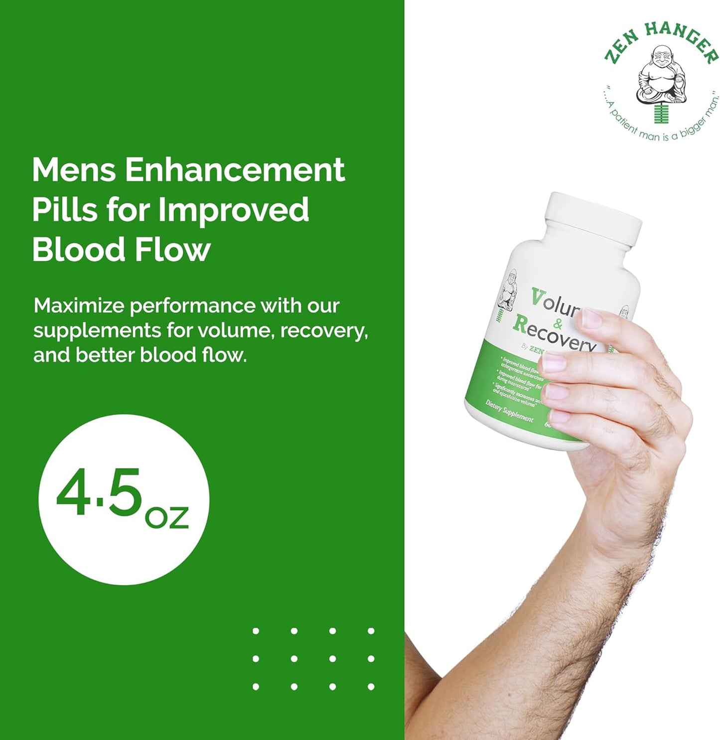 60-Count Zen Hanger Male Enhancement Pills for Permanent Size Increase - Men's Supplement for Recovery & Girth After Enlargement Exercises - Penis Enlargement Pills