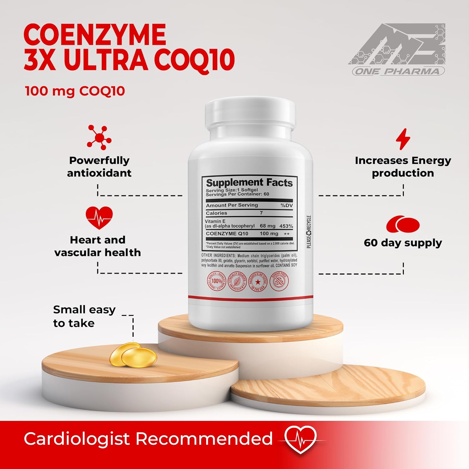 60 Day Supply of MB One Pharma-COQ10 Supplement (100mg) for Superior Antioxidant Defense and Heart Health