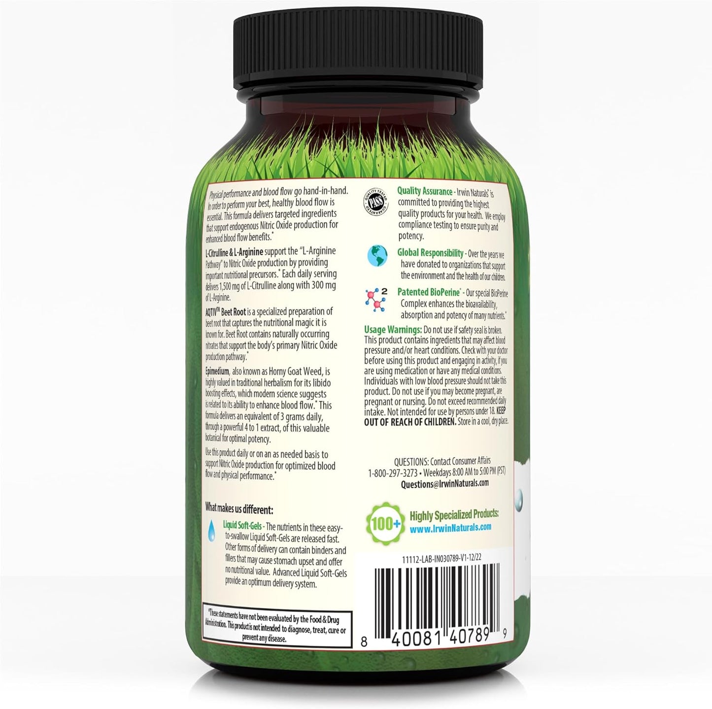 60 Liquid Soft-Gels Irwin Naturals L-Citrulline + L-Arginine with Beet Root - Men's Blood Flow Booster