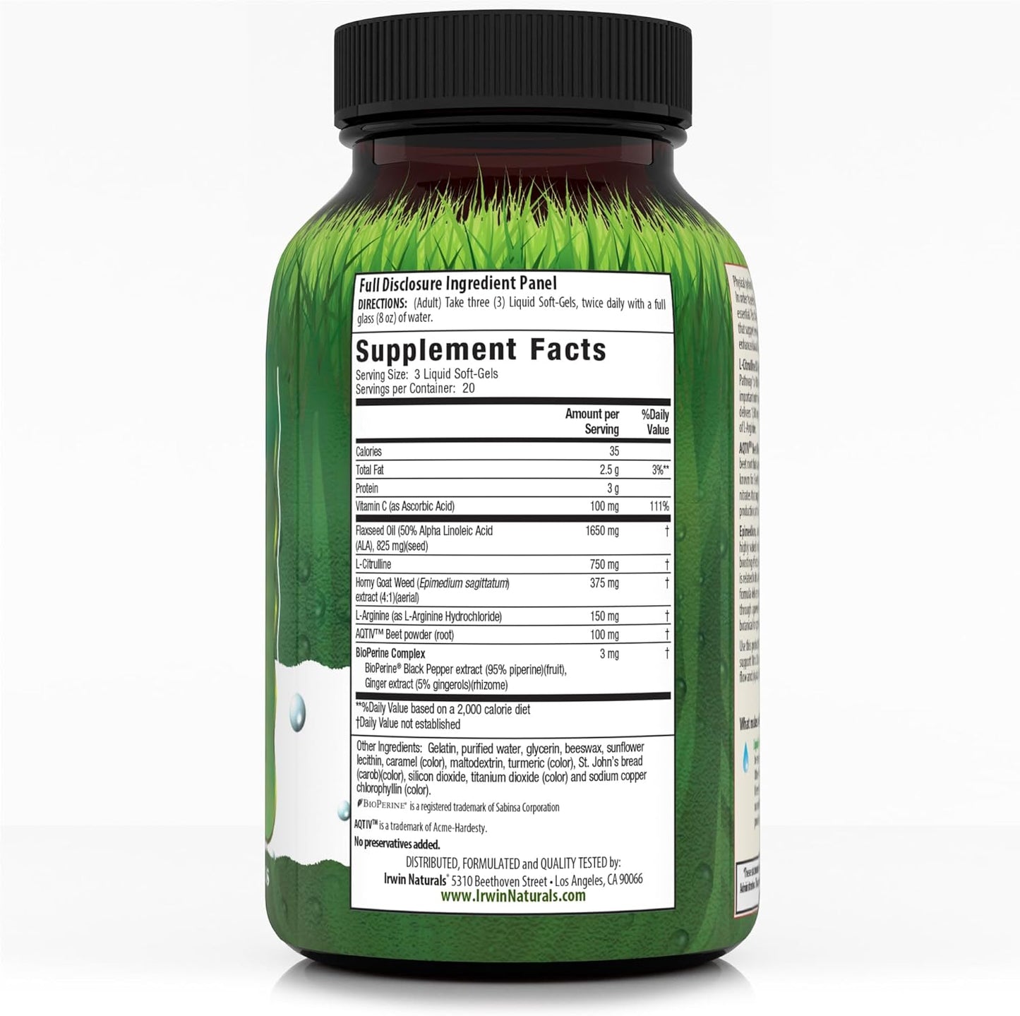 60 Liquid Soft-Gels Irwin Naturals L-Citrulline + L-Arginine with Beet Root - Men's Blood Flow Booster