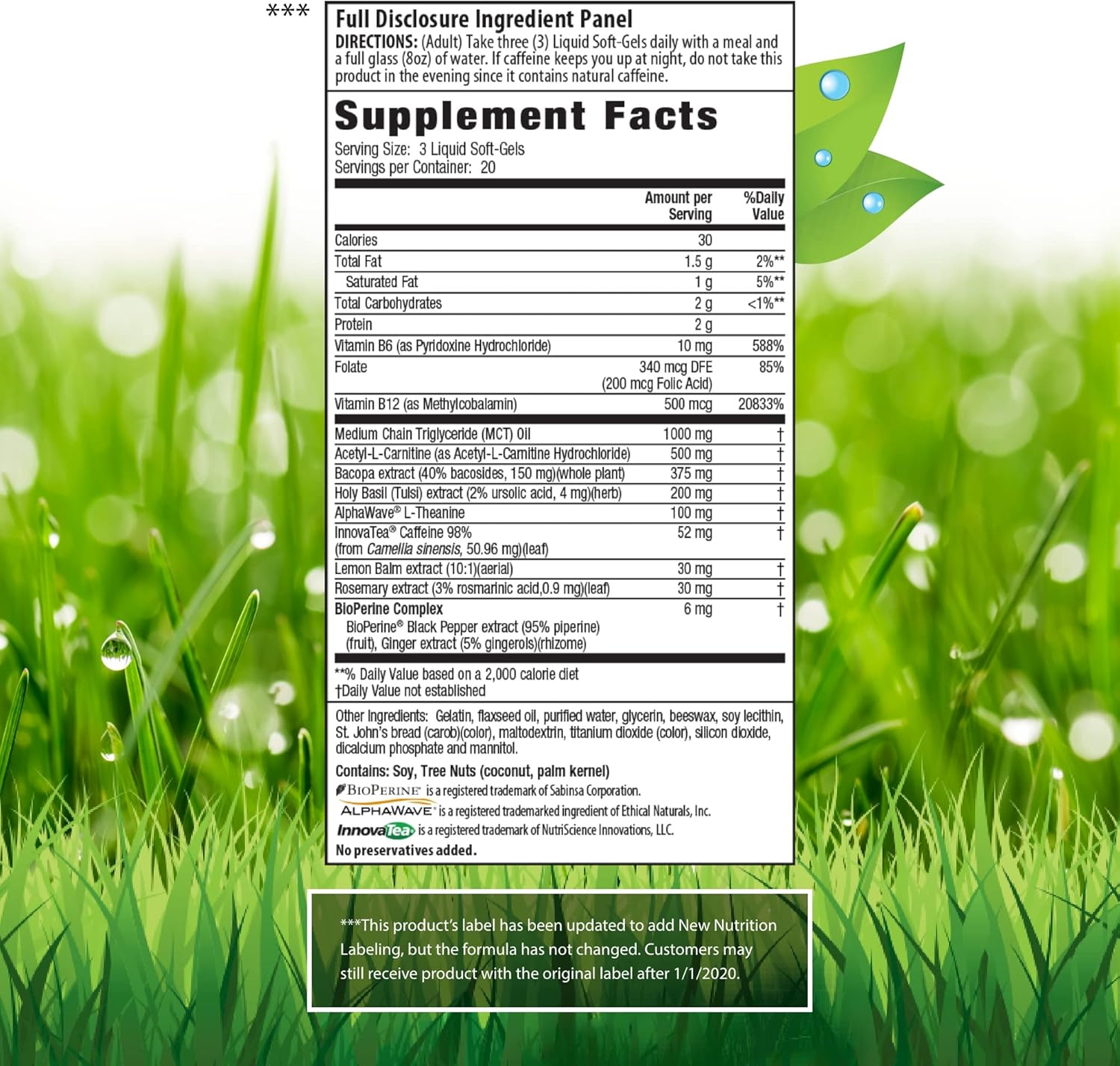 60 Liquid Softgels Bundle with Pill Case - Nootropic Booster for Enhanced Mental Performance, Focus, Clarity, and Concentration - Irwin Naturals Brain Awake with L-Theanine, Bacopa, MCT's