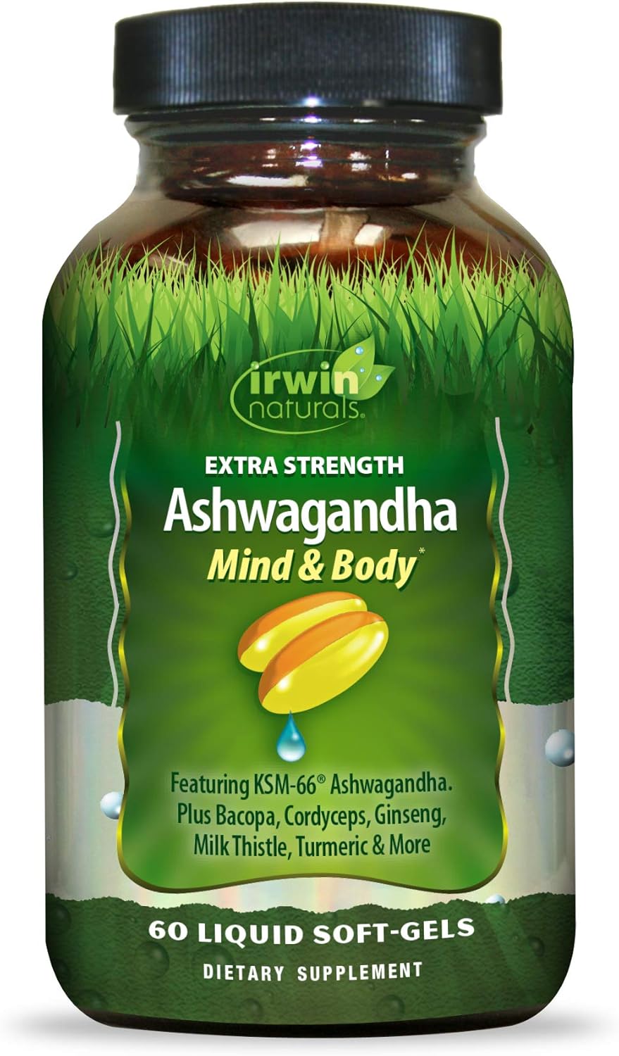 60 Liquid Softgels Irwin Naturals Ashwagandha with Adaptogenic Herbs for Stress & Performance