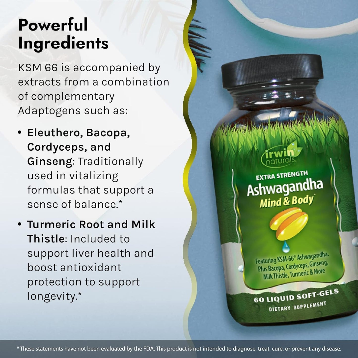 60 Liquid Softgels Irwin Naturals Ashwagandha with Adaptogenic Herbs for Stress & Performance