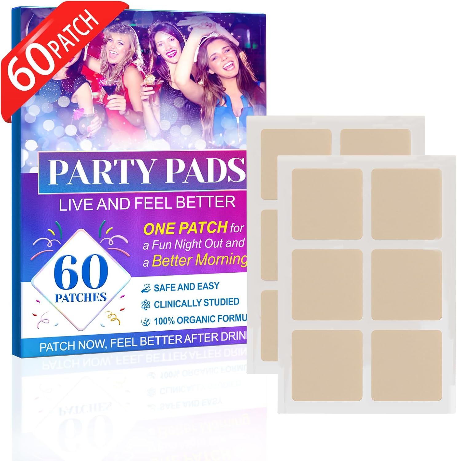 60 Pack Party Relief Patches for Hangover-Free Mornings - Natural Recovery Patch for Pre-Party Use - Wake Up Feeling Refreshed
